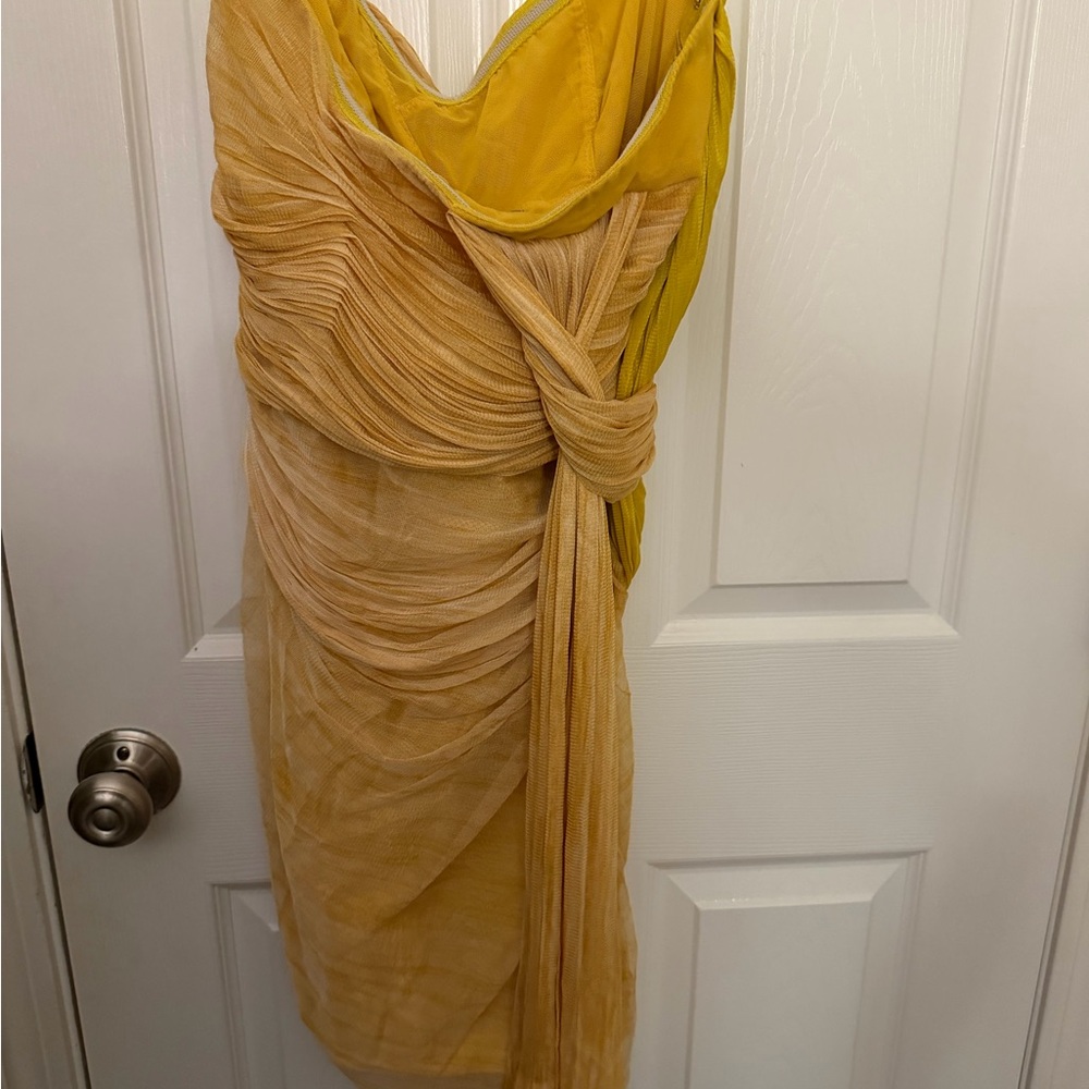 LAST CHANCE Willow Asymmetrical Yellow Draped Dress - Picture 2 of 3